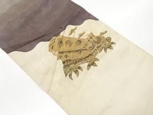 明綴れ抽象に草葉・松模様織出し袋帯